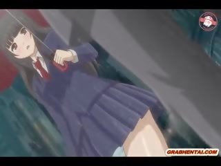 Japansk anime unge hunn blir squeezing henne pupper og finger