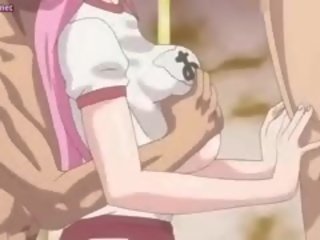 Groot meloned anime strumpet krijgt mond gevulde