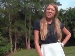 College lassie giving oral X rated movie outdoor