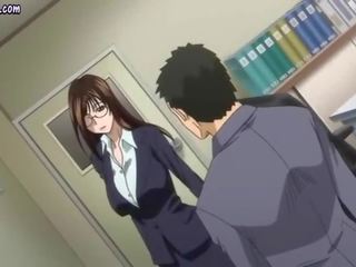 Desiring anime teacher gives blowjob