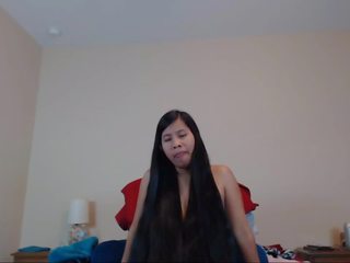 Bello lungo dai capelli asiatico striptease e hairplay: hd sesso a9