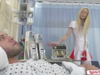Blonde shemale Nurse Jenna Gargles slurps and fucks patients prick